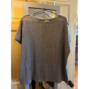 BKE Womens Short Sleeve Thermal Waffle Knit Top Heather Gray Exposed Seam Small